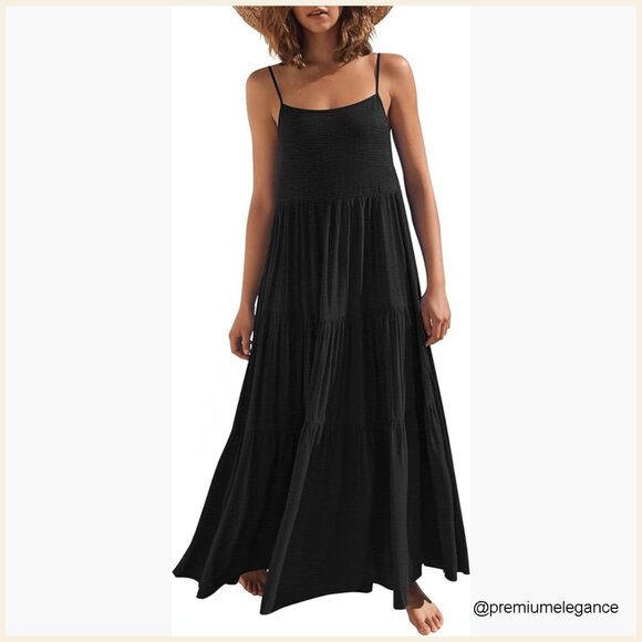 Dresses & Skirts - Oversized Maxi Dress, Spaghetti Strap, Polyester, Boho Sundress, Summer Casual